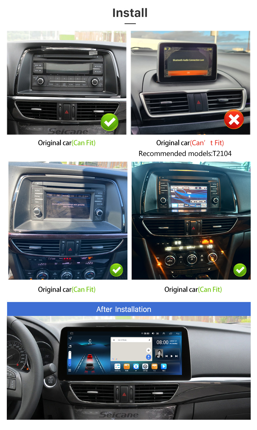 Seicane Android 12.0 de 12,3 polegadas para 2014 2015 2016 Mazda 6 Atenza Rádio Sistema de navegação GPS com tela sensível ao toque HD com suporte para Bluetooth Carplay OBD2