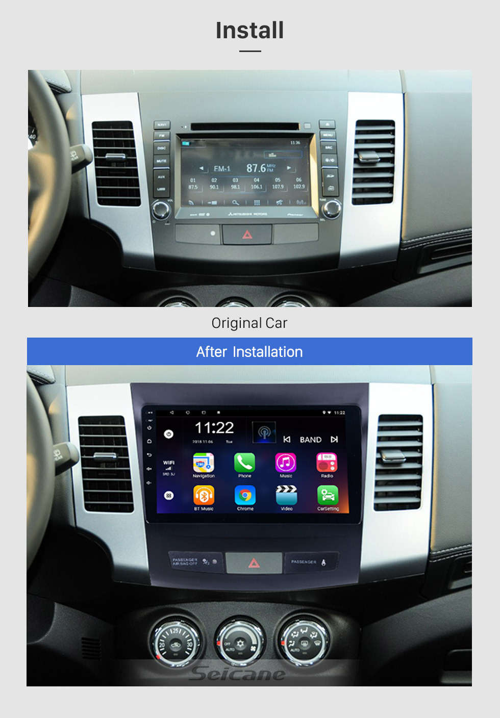 Seicane 2006-2014 MITSUBISHI Outlander 9 inch Touch Screen Android 8.1 Radio Bluetooth GPS Navigation system with WIFI support OBD2 DVR Backup camera TV USB Mirror link Seicane 2006-2014 MITSUBISHI Outlander 9 inch Touch Screen Android 8.1 Radio Bluetooth GPS Navigation system with WIFI support OBD2 DVR Backup camera TV USB Mirror link