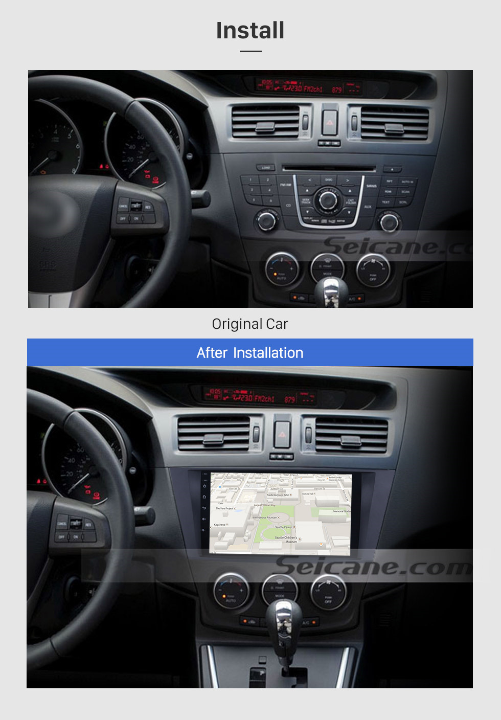 Seicane Seicane 9-дюймовый Android 8.1 GPS-навигационная система на 2009 2010 2011 2012 Mazda 5 с четырехъядерным процессором Радио HD 1024 * 600 Поддержка сенсорного экрана DVR TV Видео WIFI OBD2 Bluetooth USB-камера резервного копирования Управление р