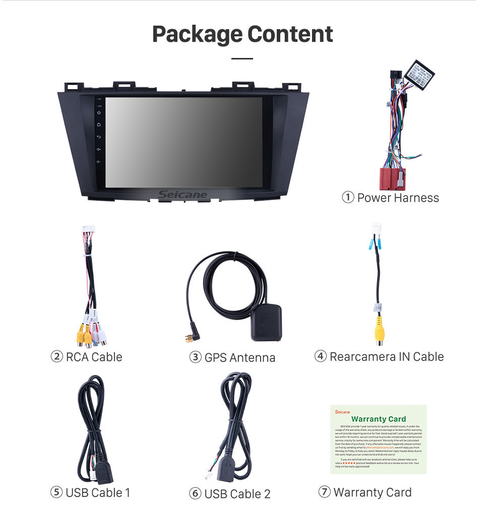 Seicane Seicane 9 pulgadas Android 8.1 Sistema de navegación GPS Reproductor de para 2009 2010 2011 2012 Mazda 5 con CPU de cuatro núcleos Radio HD 1024 * 600 Pantalla táctil compatible DVR TV Video WIFI OBD2 Bluetooth USB Cámara de reserva Control del volant