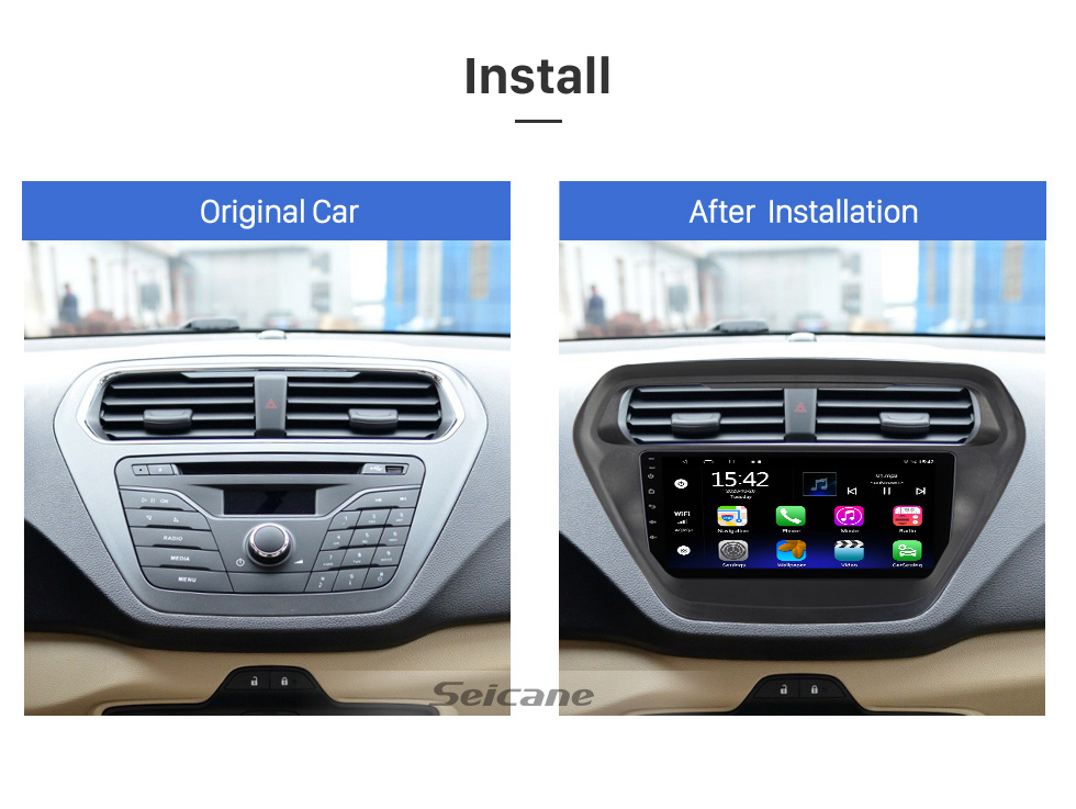 Seicane Android 13.0 de 9 polegadas para 2015 FORD ESCORT sistema de navegação GPS estéreo com tela sensível ao toque Bluetooth com suporte para câmera retrovisora