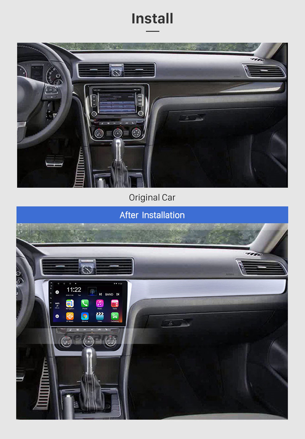 Seicane 10.1 inch Android 8.1 2012 VW Volkswagen Passat Radio with 3G Wifi Bluetooth Mirror Link Touchscreen Steering Wheel Control