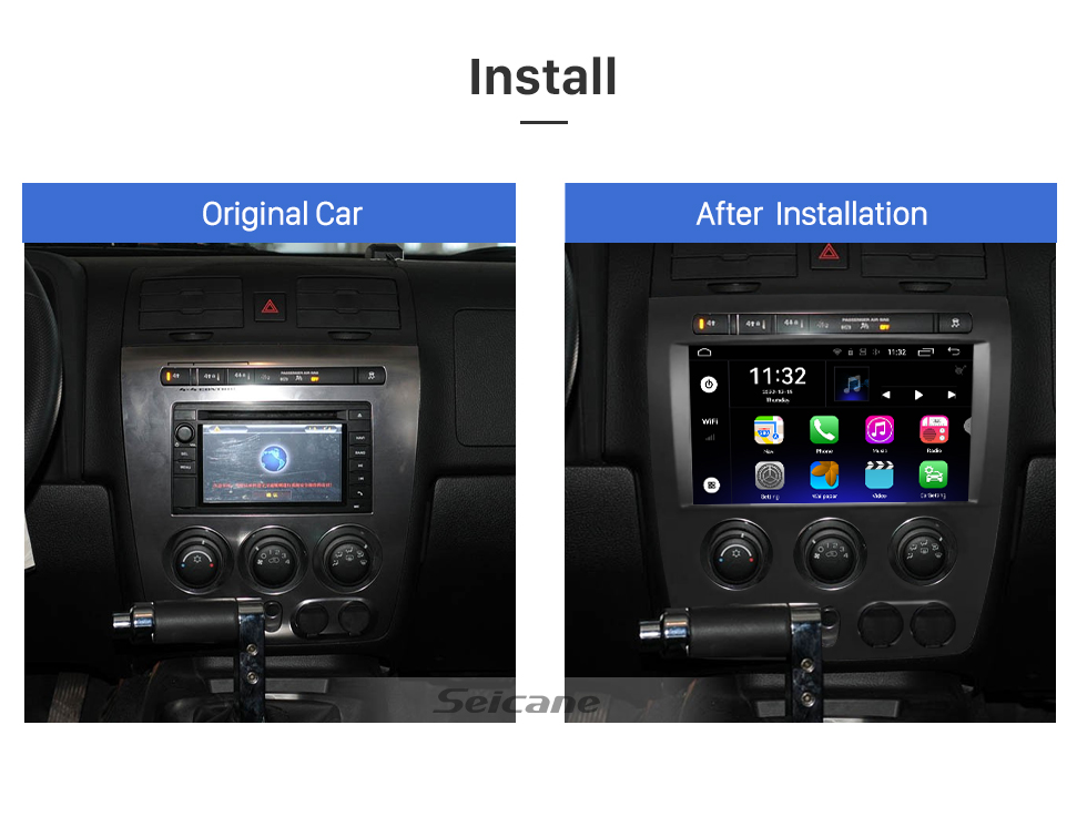 Seicane Android 13.0 HD Touchscreen de 9 polegadas para Hummer H2 LHD 2008 Sistema de navegação GPS por rádio com suporte para Bluetooth Carplay