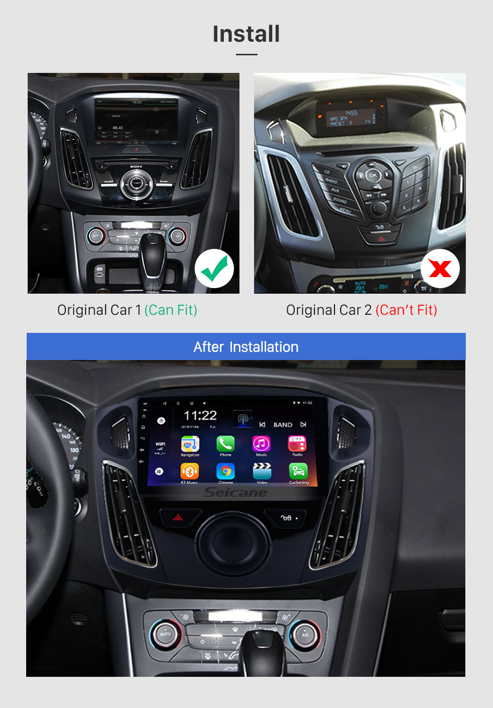 Seicane 9 pouces Android 8.1 GPS Navigation HD 1024 * 600 de radio à écran tactile pour 2011 2012-2015 Ford Focus avec Bluetooth WIFI 1080P lien miroir lien OBD2 DVR commande au volant Seicane 9 pouces Android 8.1 GPS Navigation HD 1024 * 600 de radio à écran tactile pour 2011 2012-2015 Ford Focus avec Bluetooth WIFI 1080P lien miroir lien OBD2 DVR commande au volant