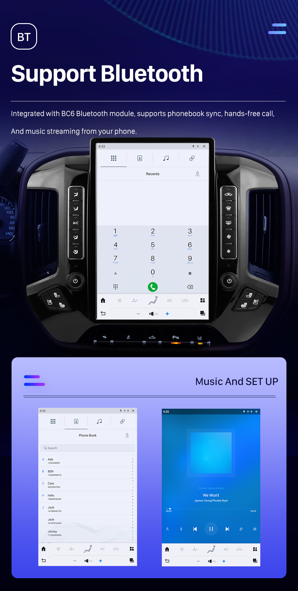 Seicane Rádio de navegação GPS Android 12.0 de 14,4 polegadas para 2014 2015 2016-2018 Chevrolet Silverado com tela sensível ao toque HD Bluetooth Carplay suporte DVR TPMS