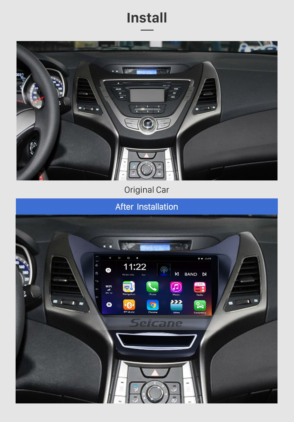 Seicane Android 8.1 2012-2014 Hyundai Elantra 9 inch HD Touchscreen Radio Bluetooth GPS Navigation Multimedia Player WIFI USB Carplay SWC support OBD DVR Seicane Android 8.1 2012-2014 Hyundai Elantra 9 inch HD Touchscreen Radio Bluetooth GPS Navigation Multimedia Player WIFI USB Carplay SWC support OBD DVR