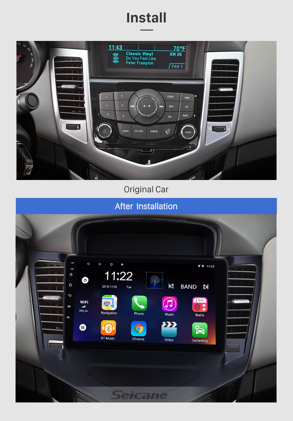 2013 2014 2015 Chevy Chevrolet Cruze 9 inch Android 8.1 HD 1024*600