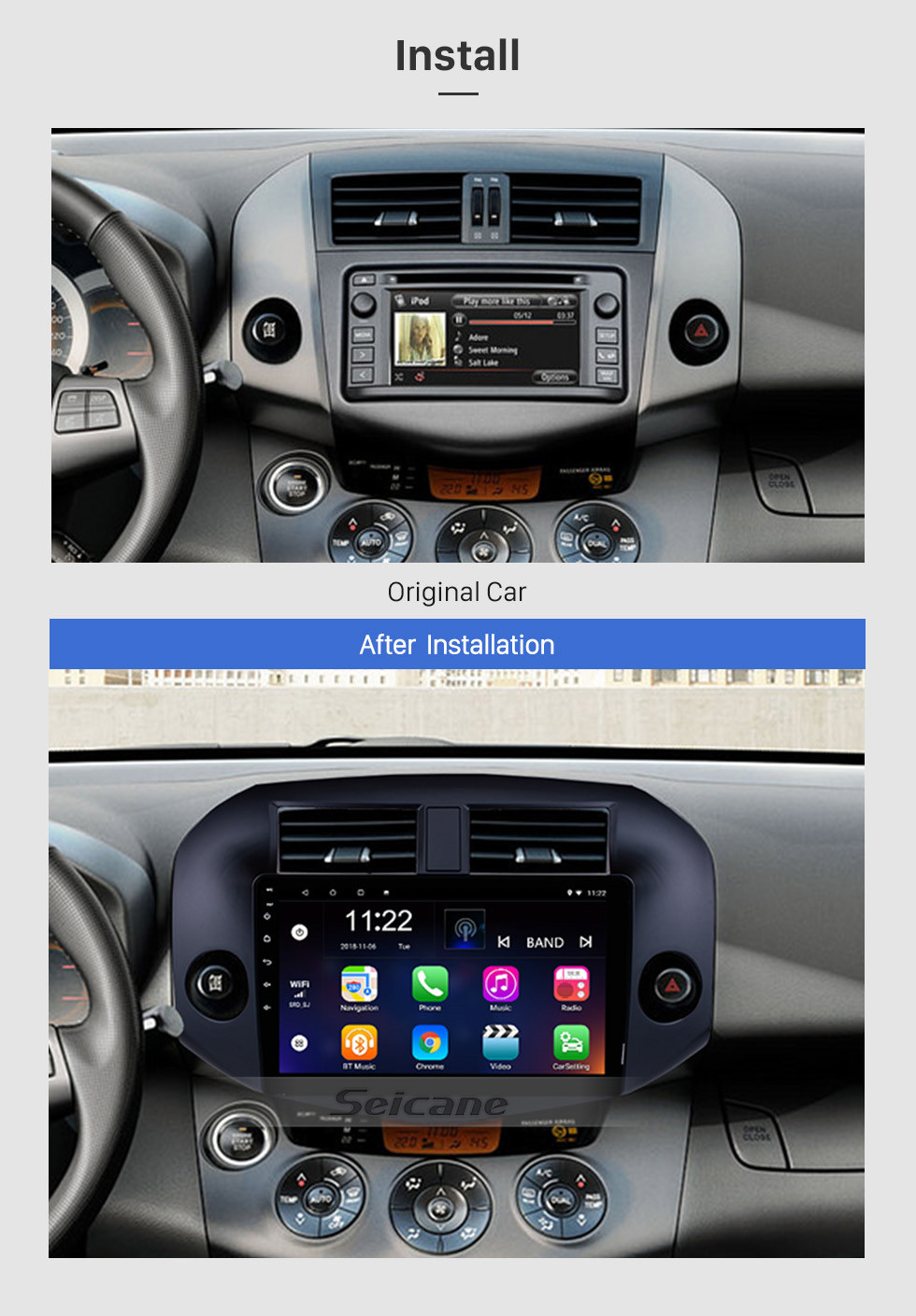 Seicane OEM Android 8.1 Radio para 2007-2011 Toyota RAV4 10.1 pulgadas HD Pantalla táctil Bluetooth Navegación GPS USB WIFI Música SWC OBD DVR Cámara de visión trasera TV Seicane OEM Android 8.1 Radio para 2007-2011 Toyota RAV4 10.1 pulgadas HD Pantalla táctil Bluetooth Navegación GPS USB WIFI Música SWC OBD DVR Cámara de visión trasera TV