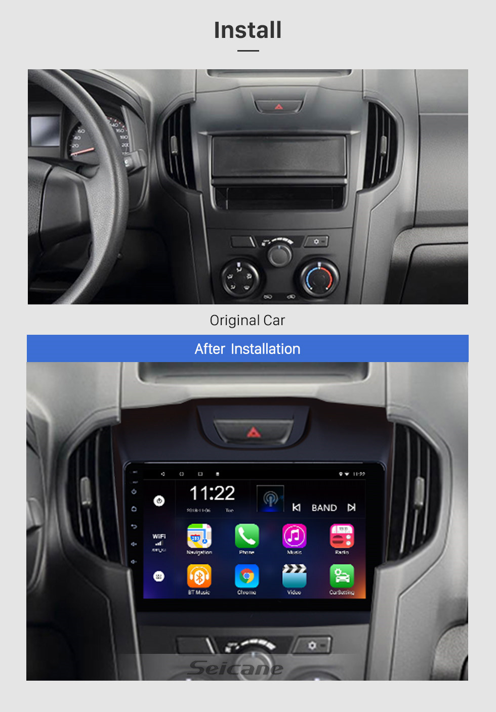 Seicane 9 inch Chevy Chevrolet S10 2015-2018 ISUZU D-Max Android 8.1 Radio GPS navigation system HD 1024*600 touch screen Bluetooth DVR Rearview camera OBD2 TV WIFI Steering Wheel Control USB Mirror link Seicane 9 inch Chevy Chevrolet S10 2015-2018 ISUZU D-Max Android 8.1 Radio GPS navigation system HD 1024*600 touch screen Bluetooth DVR Rearview camera OBD2 TV WIFI Steering Wheel Control USB Mirror link