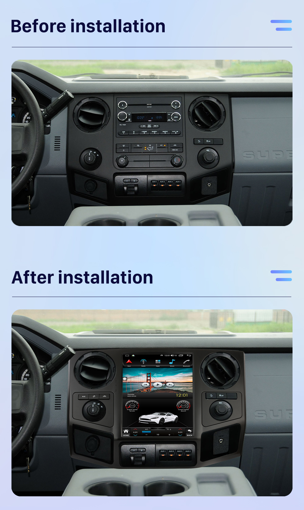 Seicane Carplay 12,1 polegadas Android 10.0 HD Touchscreen Android Auto GPS Navigation Radio Para 2008 2009 2010-2016 F250 350 com Bluetooth