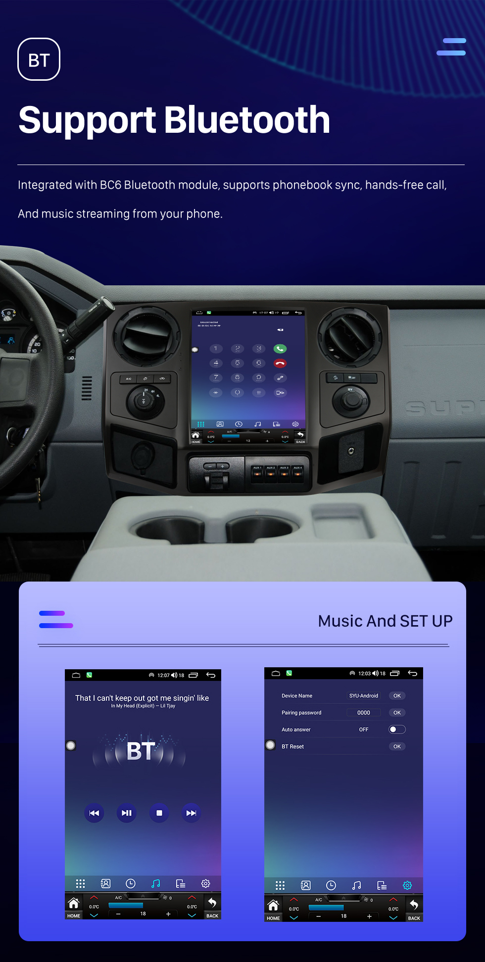 Seicane Carplay 12,1 pouces Android 10.0 HD à écran tactile Android Auto Radio de navigation GPS pour 2008 2009 2010-2016 F250 350 avec Bluetooth