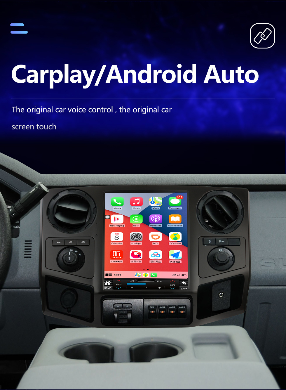 Seicane Carplay 12,1 pouces Android 10.0 HD à écran tactile Android Auto Radio de navigation GPS pour 2008 2009 2010-2016 F250 350 avec Bluetooth