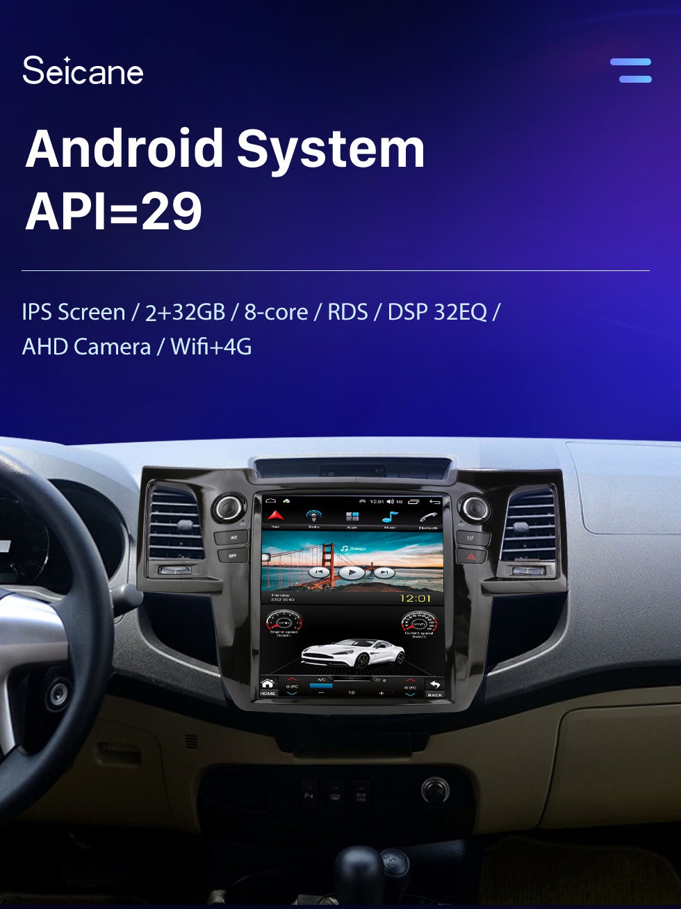 Seicane Carplay OEM 12,1-дюймовый Android 10.0 для 2004 2005 2006-2015 TOYOTA Fortuner Radio Android Автоматическая система GPS-навигации с сенсорным экраном HD Поддержка Bluetooth OBD2 DVR