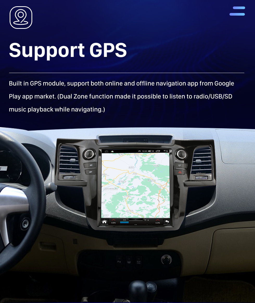 Seicane Carplay OEM 12,1-дюймовый Android 10.0 для 2004 2005 2006-2015 TOYOTA Fortuner Radio Android Автоматическая система GPS-навигации с сенсорным экраном HD Поддержка Bluetooth OBD2 DVR