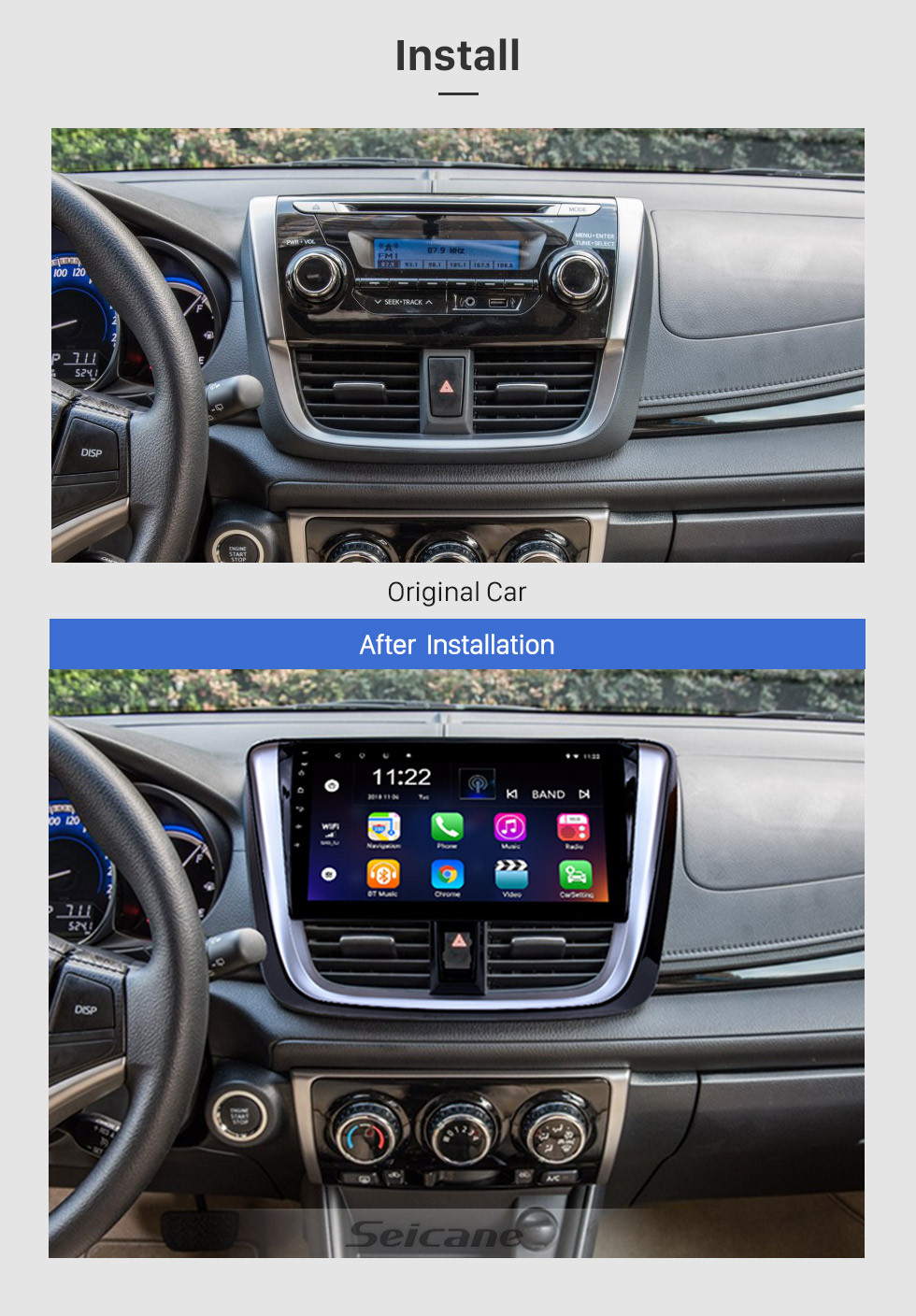 Seicane 10.1 pouces 2014 2015 2016 2017 TOYOTA VIOS Yaris Android 8.1 Écran tactile HD Unité de tête radio Système de navigation GPS Support Bluetooth OBD II DVR 3G WIFI Seicane 10.1 pouces 2014 2015 2016 2017 TOYOTA VIOS Yaris Android 8.1 Écran tactile HD Unité de tête radio Système de navigation GPS Support Bluetooth OBD II DVR 3G WIFI