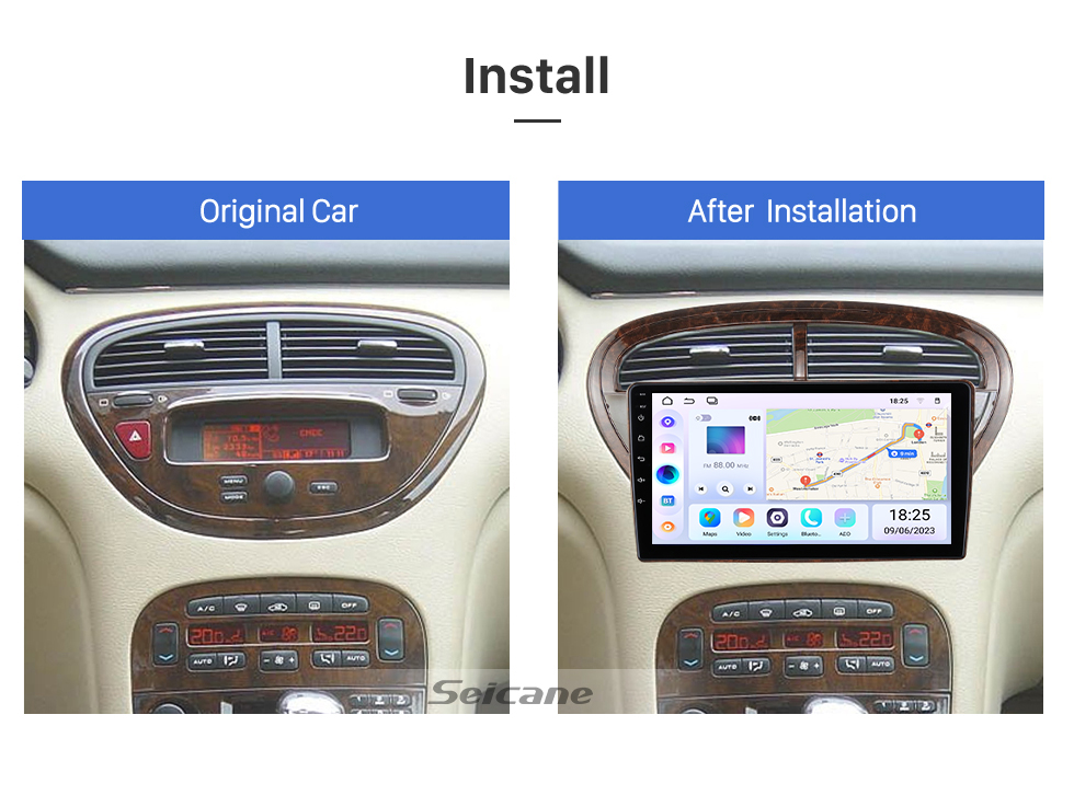 Seicane Pantalla táctil HD de 9 pulgadas para 2004 PEUGEOT 607 unidad principal Radio de navegación GPS Bluetooth con soporte auxiliar OBD2 SWC Carplay