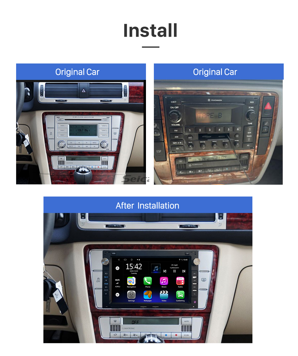 Seicane Android 13.0 HD Touchscreen 7 inch for 2004 2005 2006-2010 VOLKSWAGEN PASSAT B5 B6 Radio GPS Navigation System with Bluetooth support Carplay Rear camera