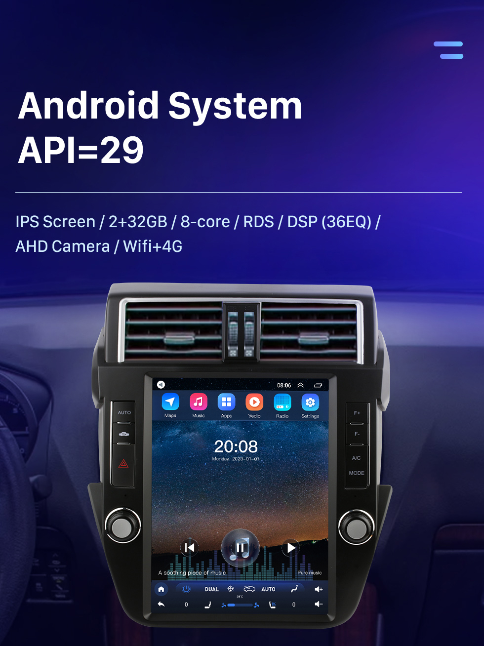 Seicane Carplay OEM 12.1 pulgadas Android 10.0 para 2008 2009 2010 2011-2016 TOYOTA Alphard A20 Radio Sistema de navegación GPS con pantalla táctil HD Soporte Bluetooth OBD2 DVR TPMS