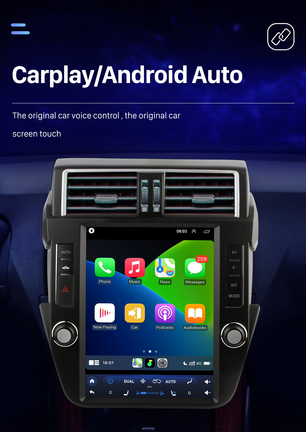 Seicane Carplay OEM 12,1 pouces Android 10.0 pour 2008 2009 2010 2011-2016 TOYOTA Alphard A20 Radio Système de navigation GPS avec écran tactile HD Prise en charge Bluetooth OBD2 DVR TPMS