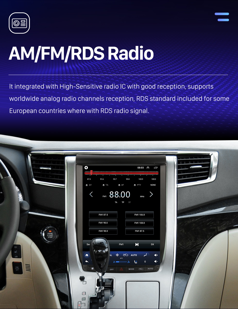 Seicane Carplay OEM 12,1 pouces Android 10.0 pour 2008 2009 2010 2011-2016 TOYOTA Alphard A20 Radio Système de navigation GPS avec écran tactile HD Prise en charge Bluetooth OBD2 DVR TPMS Seicane Carplay OEM 12,1 pouces Android 10.0 pour 2008 2009 2010 2011-2016 TOYOTA Alphard A20 Radio Système de navigation GPS avec écran tactile HD Prise en charge Bluetooth OBD2 DVR TPMS