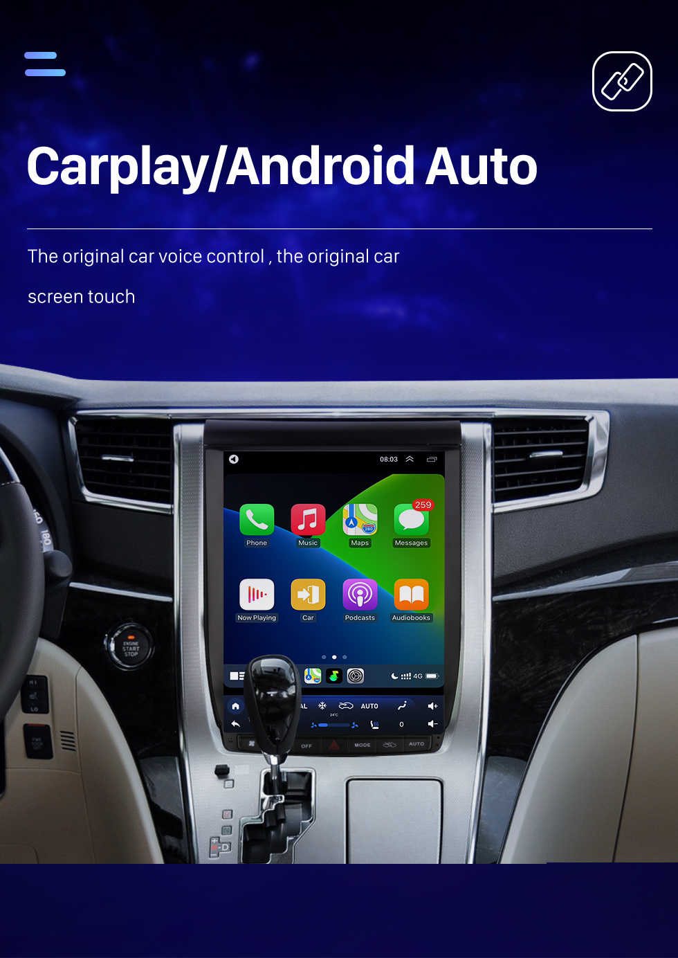 Seicane Carplay OEM 12.1 pulgadas Android 10.0 para 2008 2009 2010 2011-2016 TOYOTA Alphard A20 Radio Sistema de navegación GPS con pantalla táctil HD Soporte Bluetooth OBD2 DVR TPMS