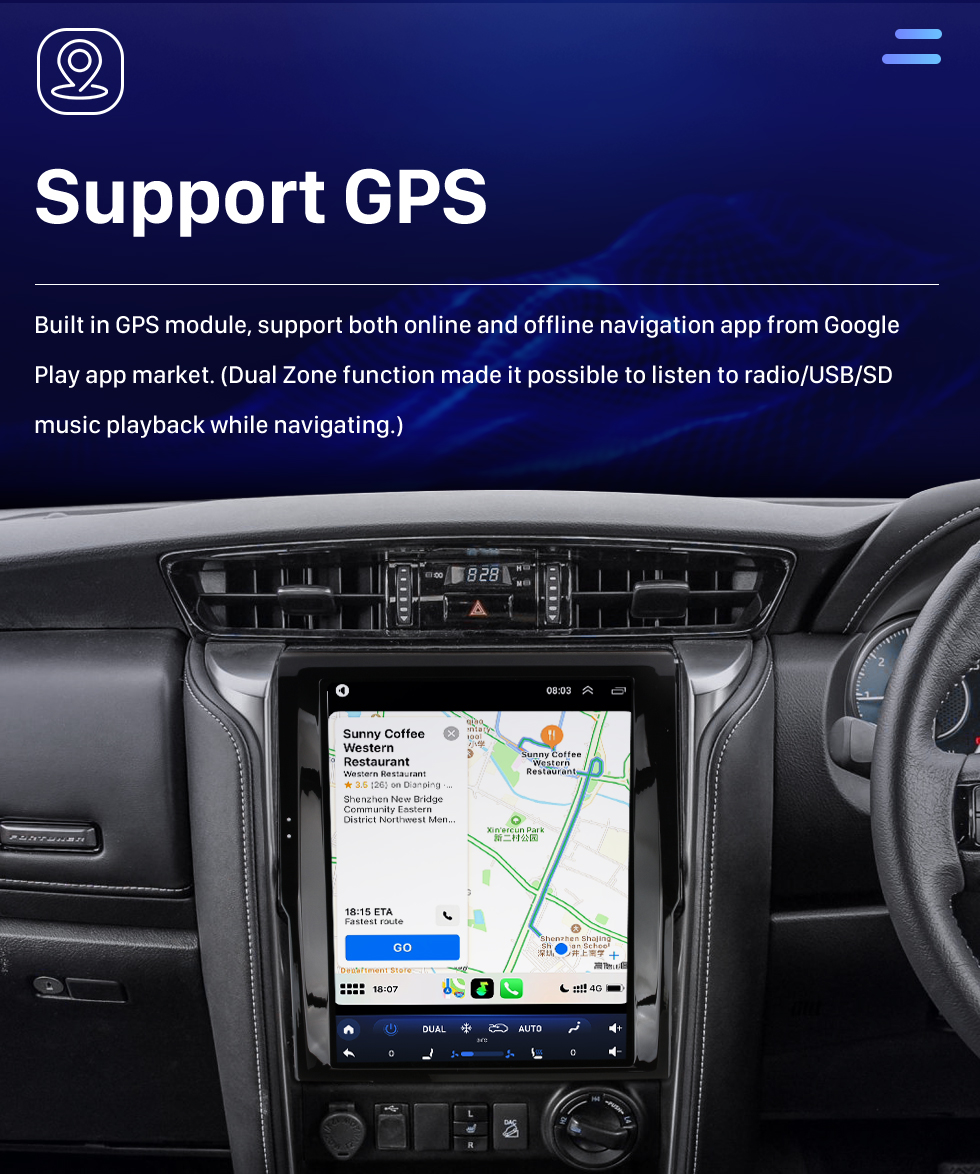 Seicane Carplay OEM 12.1 pulgadas Android 10.0 para 2018 2019 2020 TOYOTA Fortuner Radio Sistema de navegación GPS automático Android con pantalla táctil HD Soporte Bluetooth OBD2 DVR