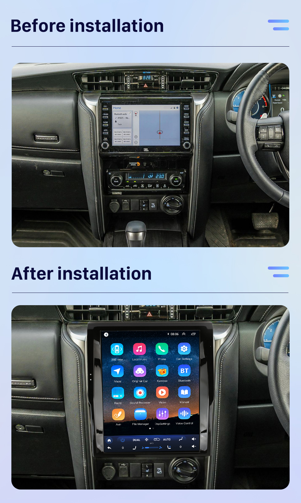 Seicane Carplay OEM 12,1-дюймовый Android 10.0 для 2018 2019 2020 годов TOYOTA Fortuner Radio Android Автоматическая система GPS-навигации с сенсорным экраном HD Поддержка Bluetooth OBD2 DVR