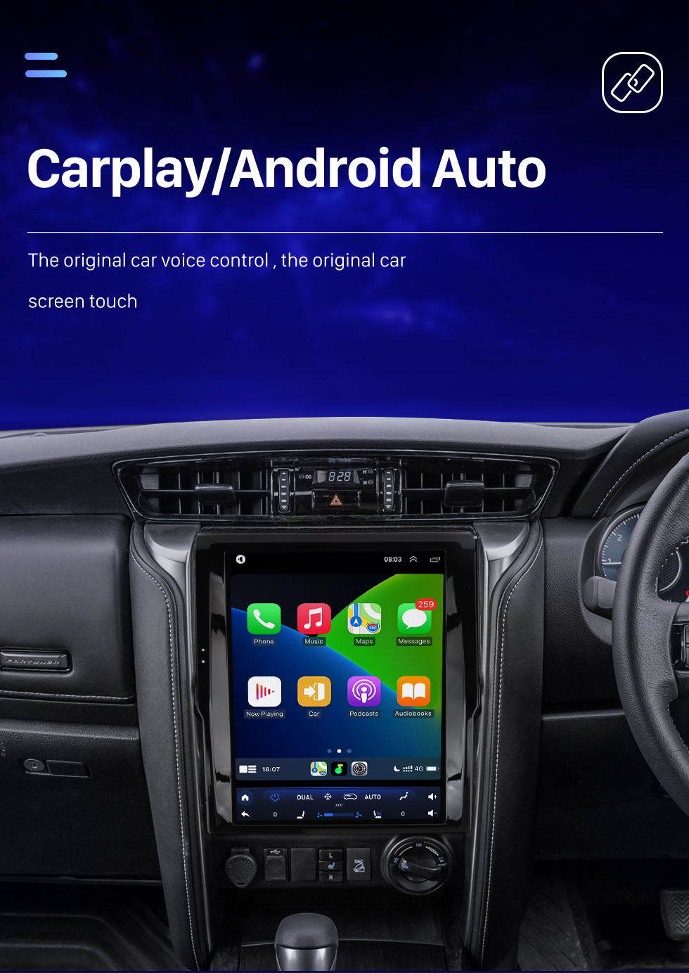 Seicane Carplay OEM 12.1 pulgadas Android 10.0 para 2018 2019 2020 TOYOTA Fortuner Radio Sistema de navegación GPS automático Android con pantalla táctil HD Soporte Bluetooth OBD2 DVR