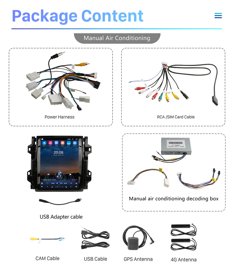 Seicane Carplay OEM 12.1 pulgadas Android 10.0 para 2018 2019 2020 TOYOTA Fortuner Radio Sistema de navegación GPS automático Android con pantalla táctil HD Soporte Bluetooth OBD2 DVR