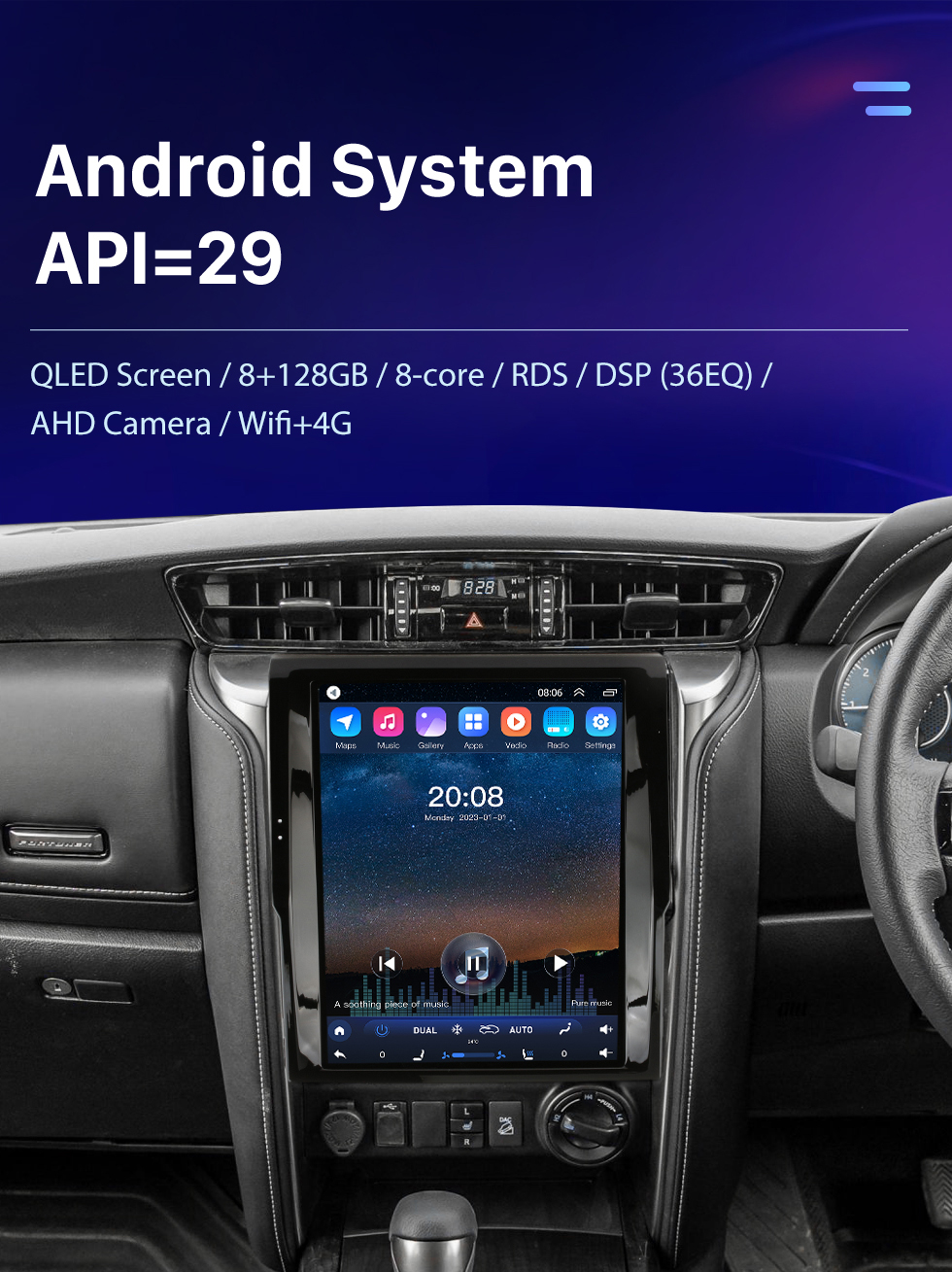 Seicane Carplay OEM 12.1 pulgadas Android 10.0 para 2018 2019 2020 TOYOTA Fortuner Radio Sistema de navegación GPS automático Android con pantalla táctil HD Soporte Bluetooth OBD2 DVR