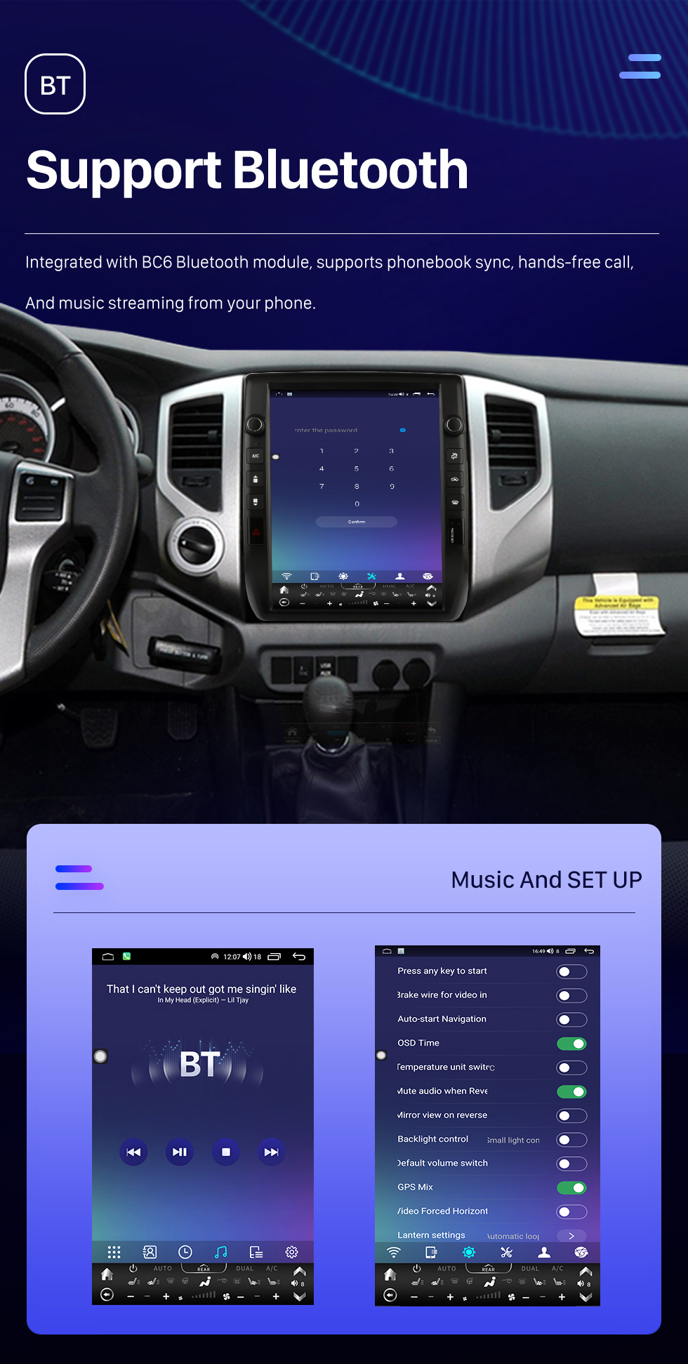Seicane Radio de navigation GPS à écran tactile HD Android 10.0 de 12,1 pouces pour 2005 2006 2007 2008-2015 TOYOTA Tacoma avec prise en charge Bluetooth Carplay Caméra TPMS AHD