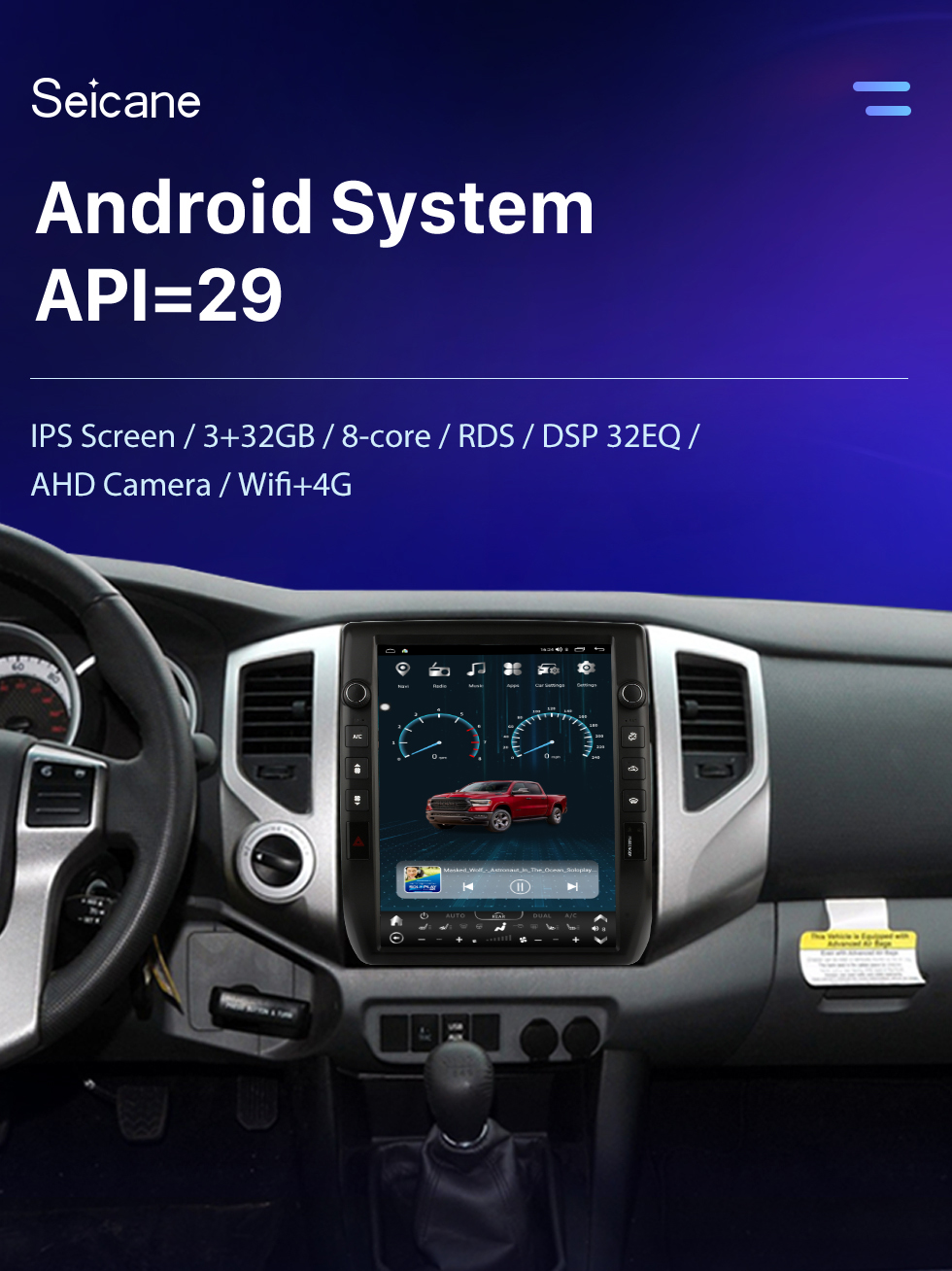 Seicane 12,1-дюймовый Android 10.0 HD с сенсорным экраном и GPS-навигацией для Dodge Ram 2009, 2010, 2011, 2012 годов с поддержкой Bluetooth Carplay, TPMS, AHD-камера