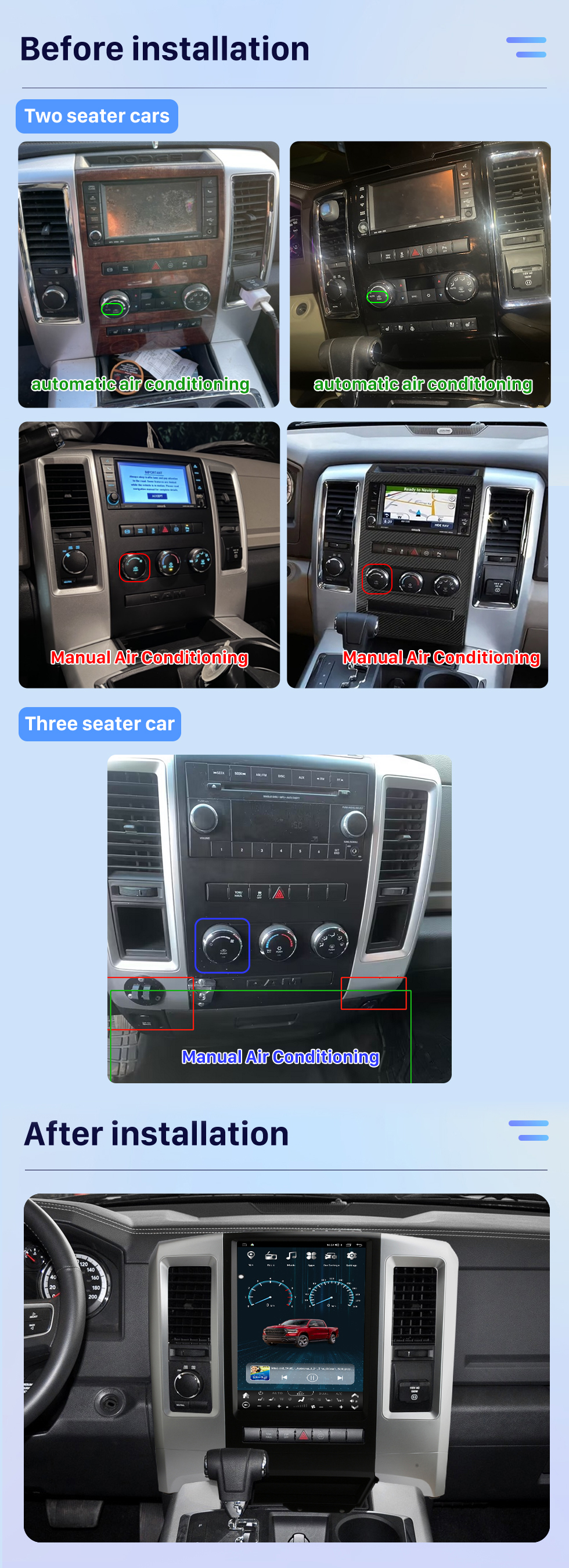 Seicane Rádio de navegação GPS com tela sensível ao toque HD Android 10.0 de 12,1 polegadas para 2009 2010 2011 2012 Dodge Ram com suporte para Bluetooth Carplay Câmera TPMS AHD