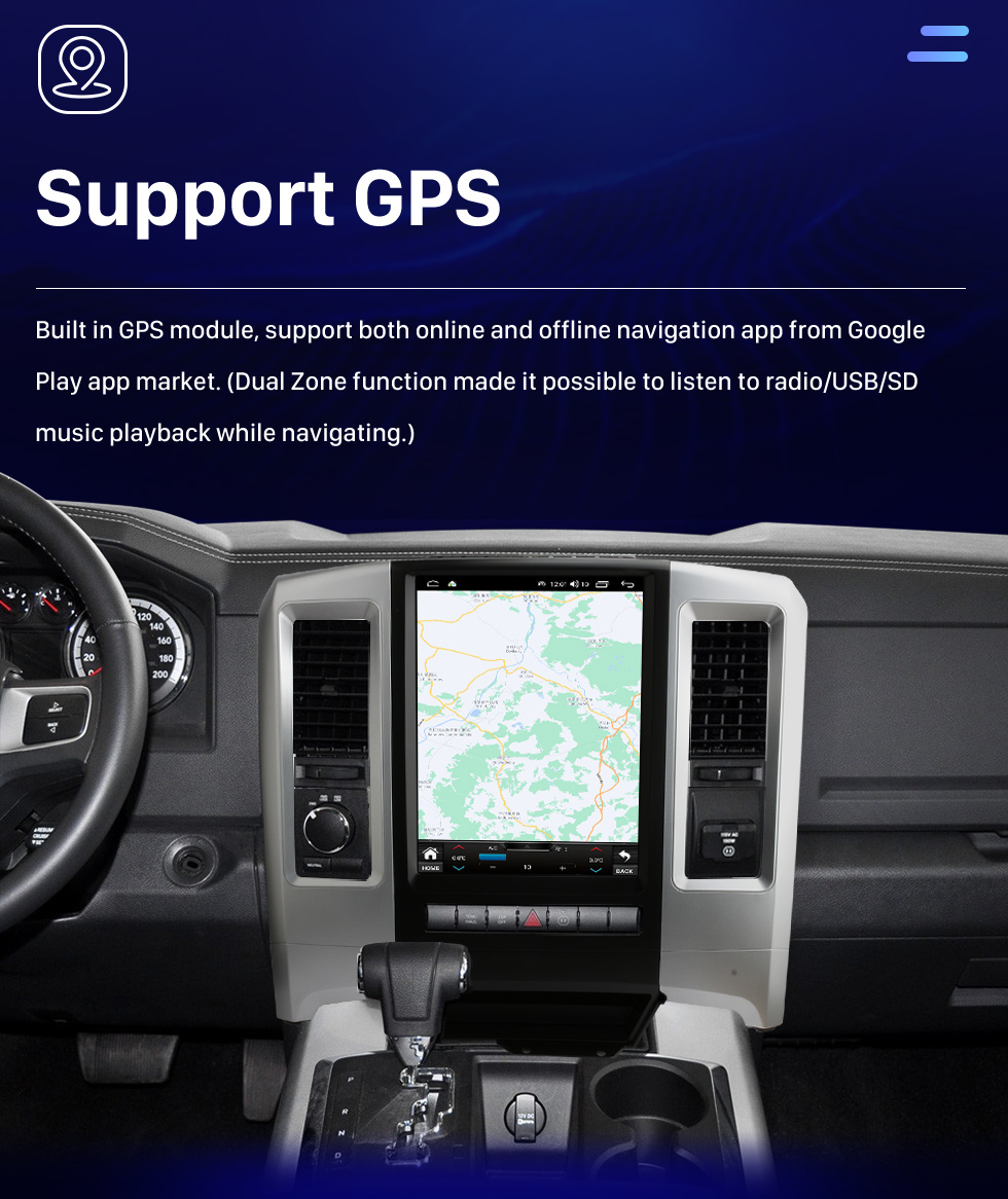 Seicane Rádio de navegação GPS com tela sensível ao toque HD Android 10.0 de 12,1 polegadas para 2009 2010 2011 2012 Dodge Ram com suporte para Bluetooth Carplay Câmera TPMS AHD