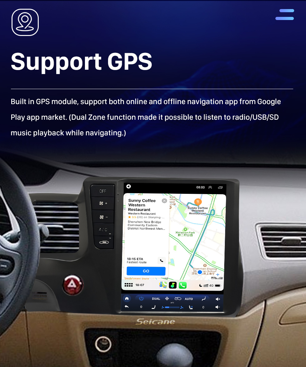 Seicane Carplay OEM 9,7 polegadas Android 10.0 para 2004 2005 2006-2009 HONDA CIVIC Rádio Android Auto Sistema de navegação GPS com tela sensível ao toque HD Suporte Bluetooth OBD2 DVR Seicane Carplay OEM 9,7 polegadas Android 10.0 para 2004 2005 2006-2009 HONDA CIVIC Rádio Android Auto Sistema de navegação GPS com tela sensível ao toque HD Suporte Bluetooth OBD2 DVR