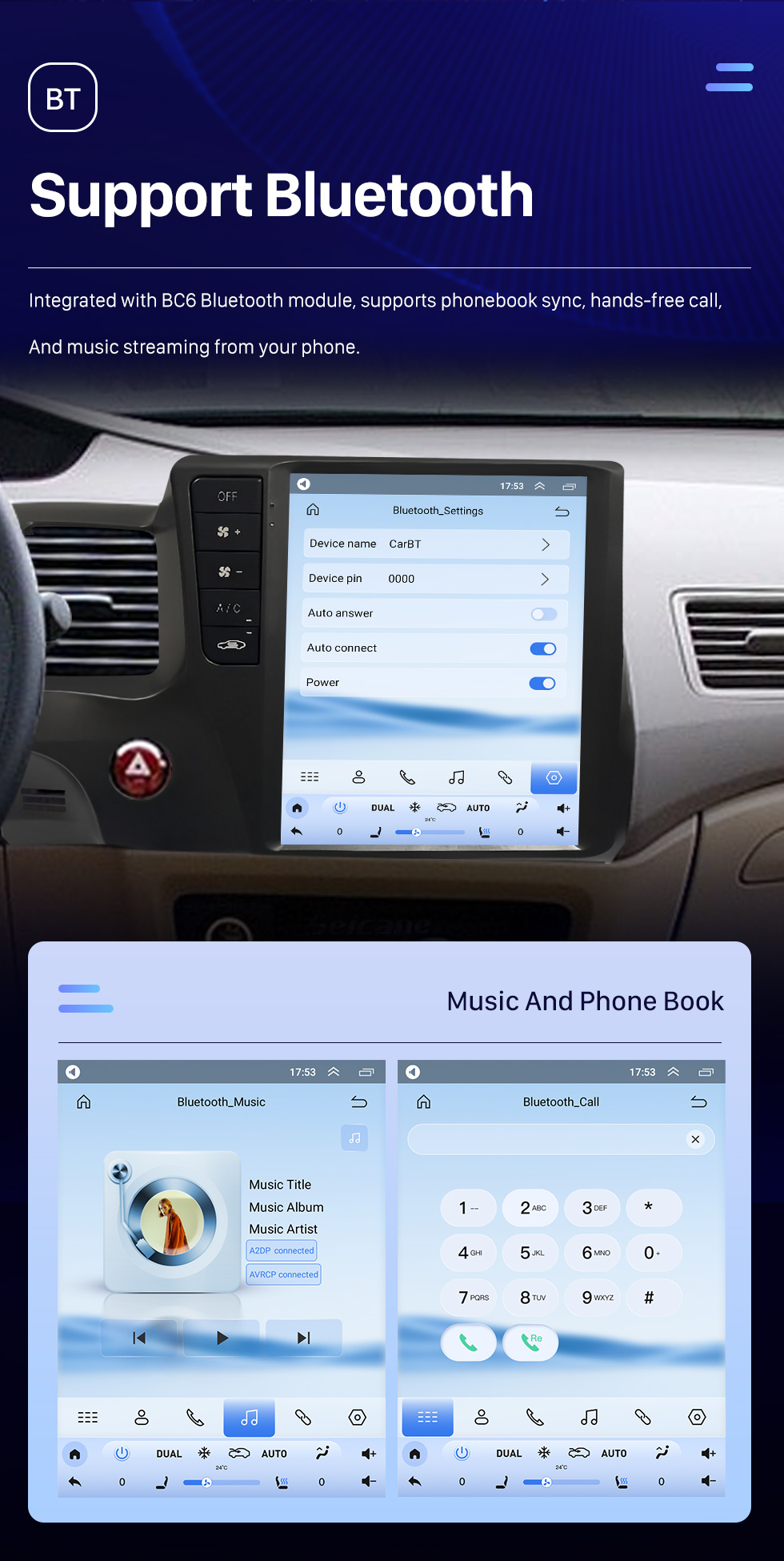 Seicane Carplay OEM 9,7 polegadas Android 10.0 para 2004 2005 2006-2009 HONDA CIVIC Rádio Android Auto Sistema de navegação GPS com tela sensível ao toque HD Suporte Bluetooth OBD2 DVR Seicane Carplay OEM 9,7 polegadas Android 10.0 para 2004 2005 2006-2009 HONDA CIVIC Rádio Android Auto Sistema de navegação GPS com tela sensível ao toque HD Suporte Bluetooth OBD2 DVR