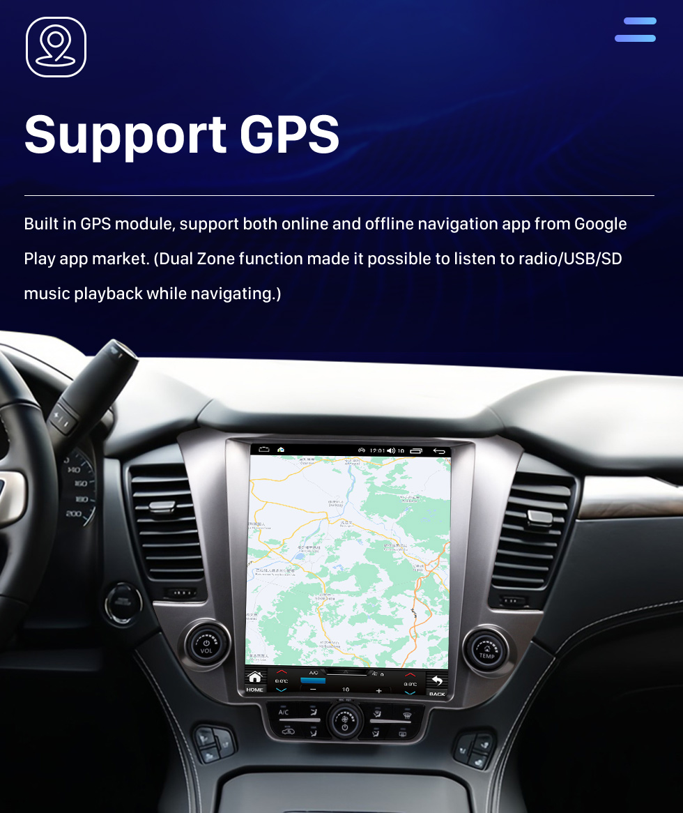 Seicane Rádio de navegação GPS com tela sensível ao toque HD Android 10.0 de 12,1 polegadas para 2015 2016 2017 2018 2019 2020 Chevrolet Tahoe Suburban GMC Yukon com suporte para Bluetooth Carplay Câmera TPMS AHD