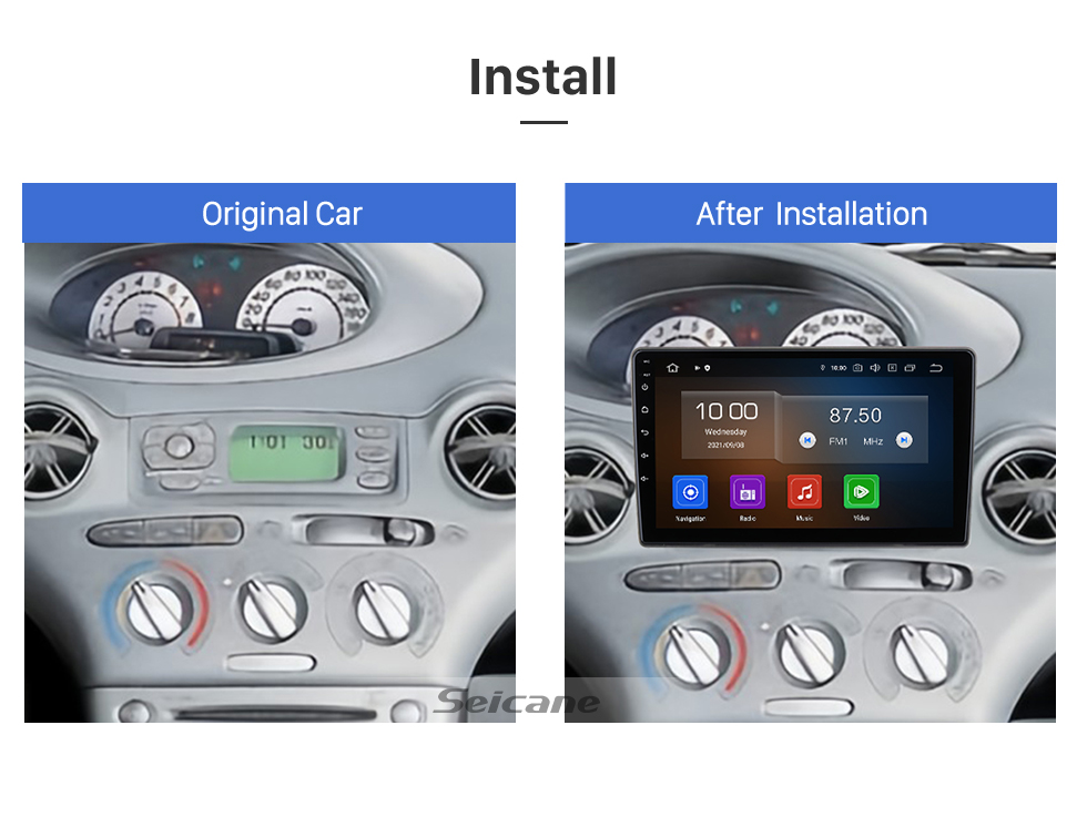 Seicane Carplay OEM 9 inch Android 13.0 for 1999 2000 2001 2002-2005 TOYOTA VITZ YARIS ECHO Radio Bluetooth HD Touchscreen GPS Navigation System support DAB+