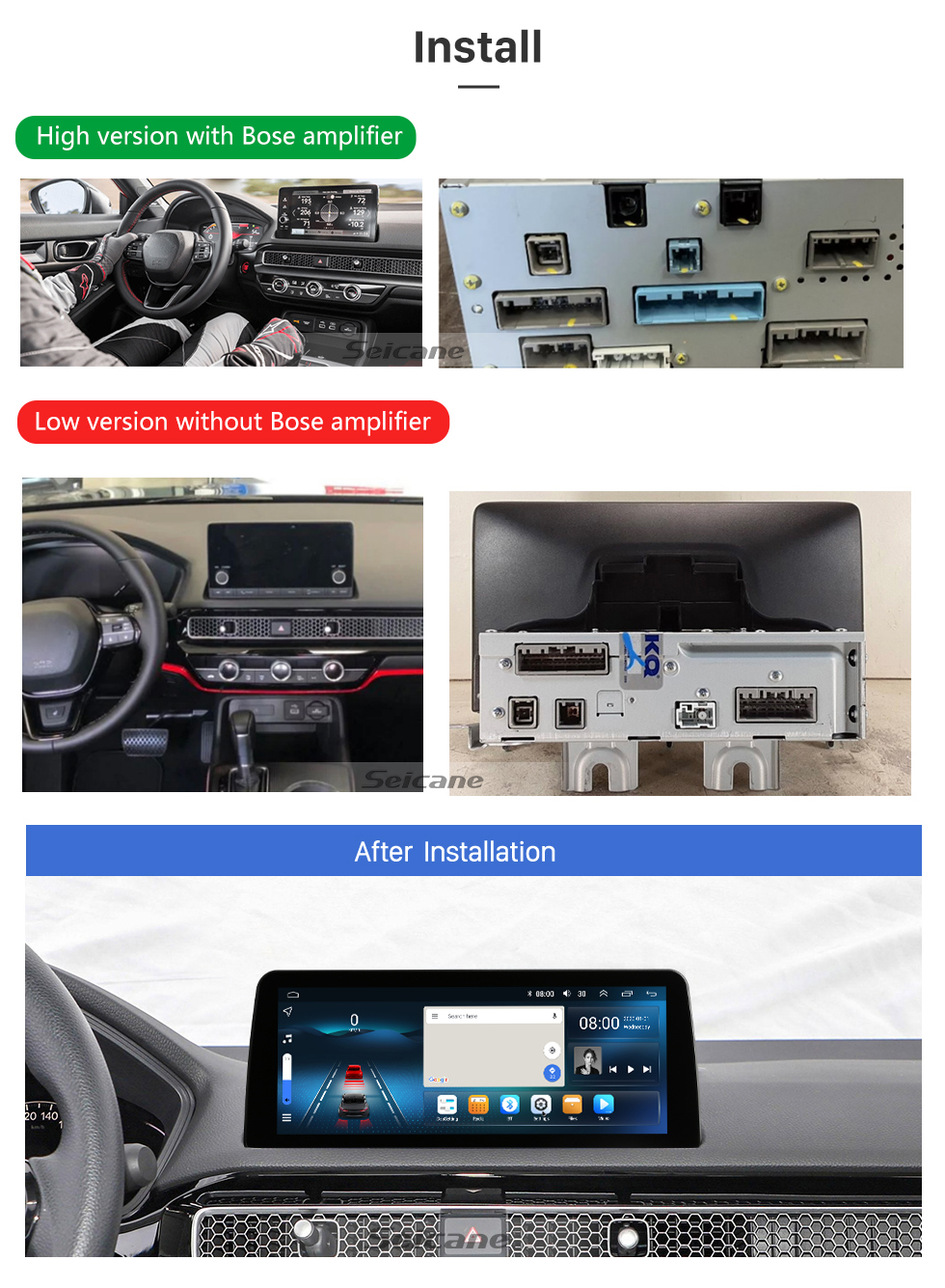Seicane Für 2022 Honda Civic Radio Android 12.0 HD Touchscreen 12,3 Zoll GPS-Navigationssystem mit Bluetooth-Unterstützung Carplay DVR Seicane Für 2022 Honda Civic Radio Android 12.0 HD Touchscreen 12,3 Zoll GPS-Navigationssystem mit Bluetooth-Unterstützung Carplay DVR