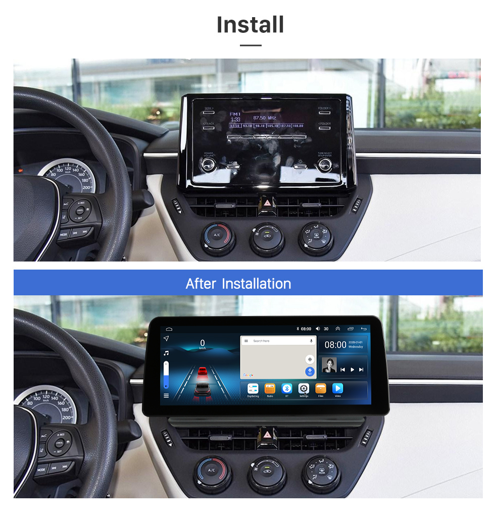 Seicane Android 12.0 de 12,3 polegadas para 2022 TOYOTA Frontlander 2019-2021 Corolla 2019 Levin 2021 allion Rádio Sistema de navegação GPS com tela sensível ao toque HD com suporte para Bluetooth Carplay OBD2
