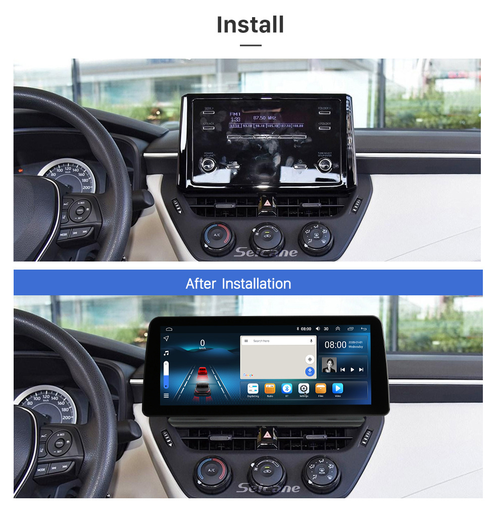 Seicane Android 12.0 de 12,3 polegadas para 2022 TOYOTA Frontlander 2019-2021 Corolla 2019 Levin 2021 allion Rádio Sistema de navegação GPS com tela sensível ao toque HD com suporte para Bluetooth Carplay OBD2