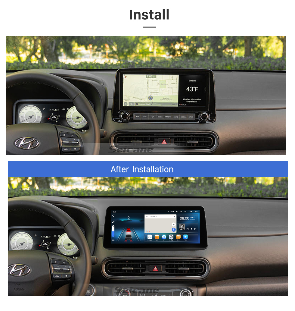 Seicane Android 12.0 Carplay 12.3 inch Full Fit Screen for 2022 HYUNDAI KONA GPS Navigation Radio with bluetooth