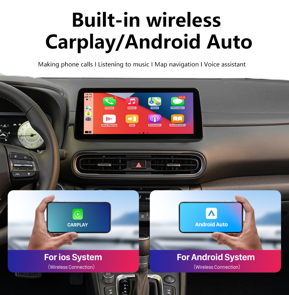 Seicane Android 12.0 Carplay 12.3 inch Full Fit Screen for 2022 HYUNDAI KONA GPS Navigation Radio with bluetooth