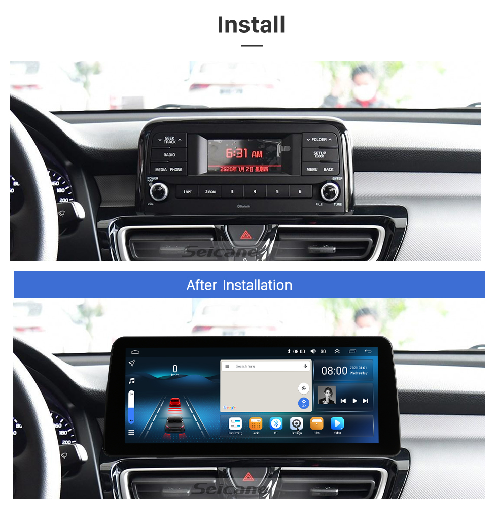 Seicane Android 12.0 Carplay 12.3 inch Full Fit Screen for 2018 2019 KIA FORTE GPS Navigation Radio with bluetooth
