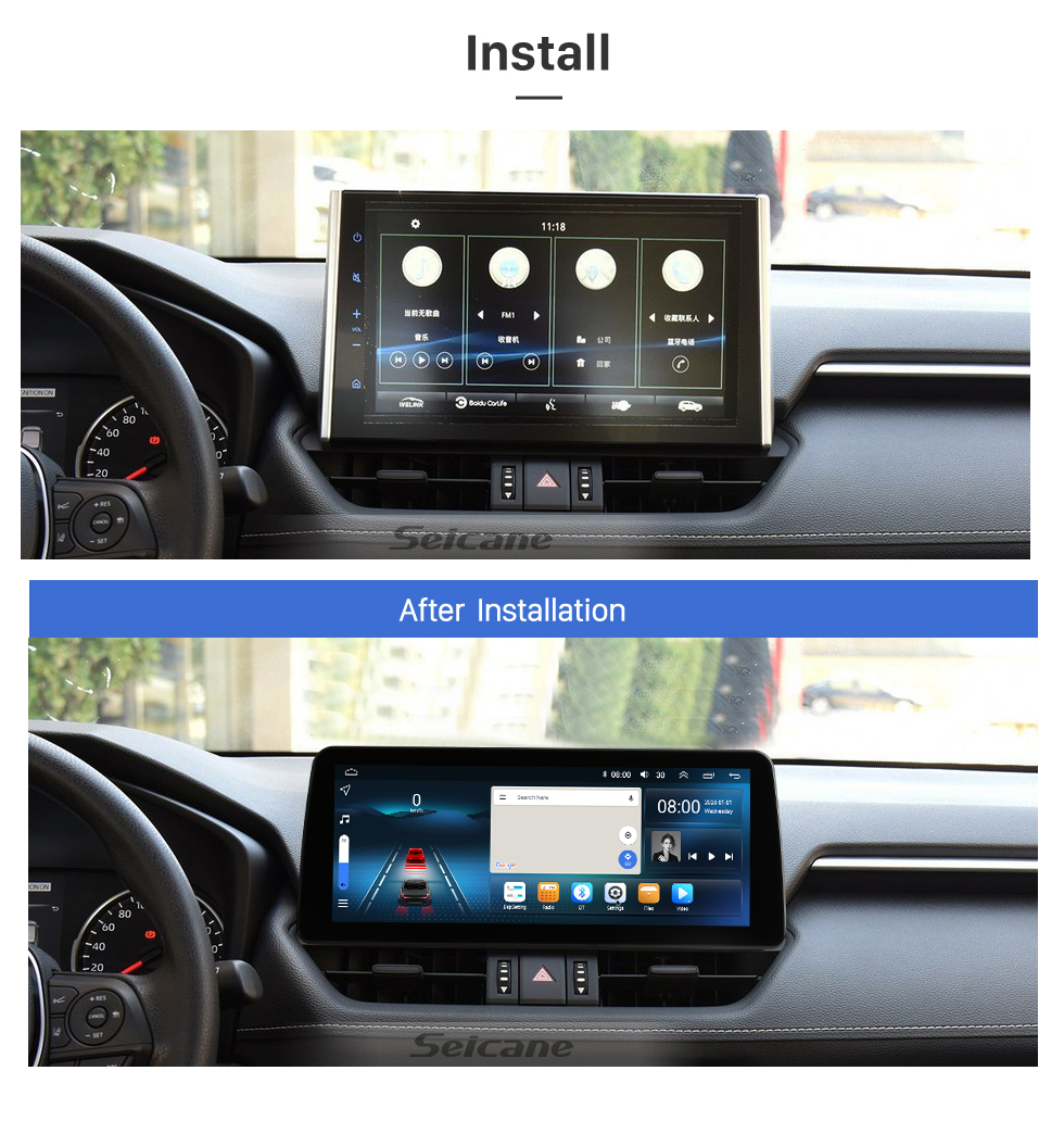 Seicane Android 12.0 Carplay 12,3 pouces Écran complet pour 2020 2021 2022 TOYOTA RAV4 Willander Radio de navigation GPS avec Bluetooth