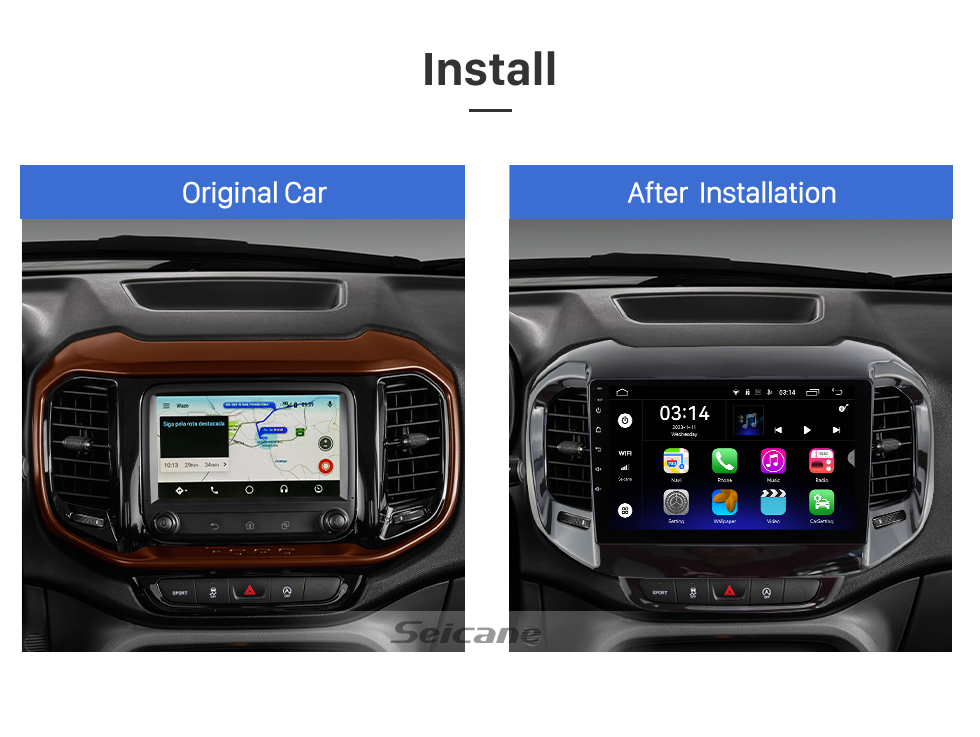 Seicane OEM 9-дюймовый Android 13.0 для 2016, 2017, 2018, 2019 FIAT TORO Радио Bluetooth HD с сенсорным экраном GPS-навигационная система Поддержка Carplay DAB +