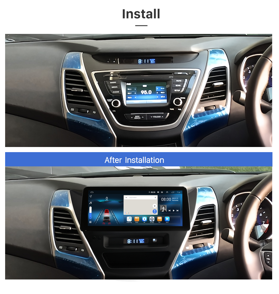 Seicane Android 12.0 Carplay 12.3 inch Full Fit Screen for 2012 2013 2014-2016 HYUNDAI Elantra GPS Navigation Radio with bluetooth