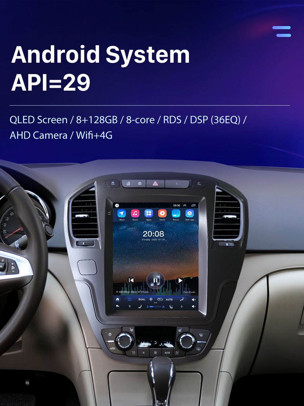 Écran tactile HD 9 pouces Android 13.0 Radio de navigation GPS pour Buick  Regal Opel Insignia 2009 2010 2011 2012 2013 avec prise en charge Bluetooth  AUX Commande au volant Carplay