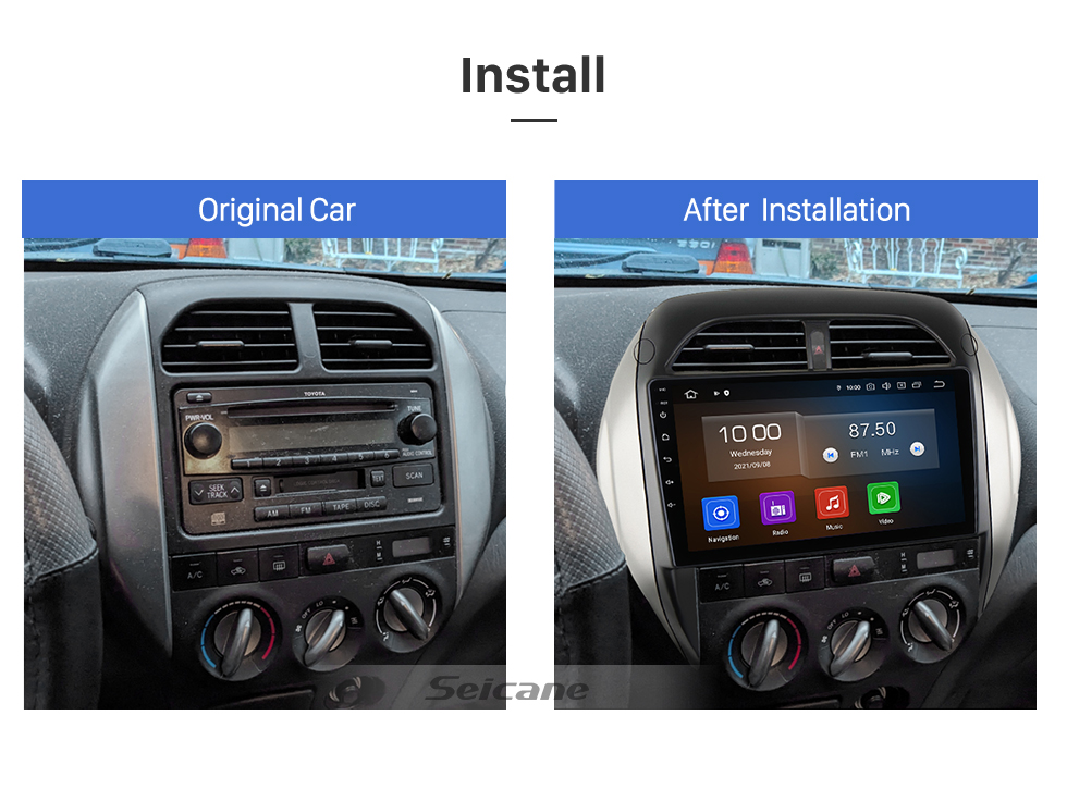 Seicane Android 13.0 de 9 polegadas para 2003 2004 2005 TOYOTA RAV4 sistema de navegação GPS estéreo com tela sensível ao toque Bluetooth com suporte para câmera retrovisora