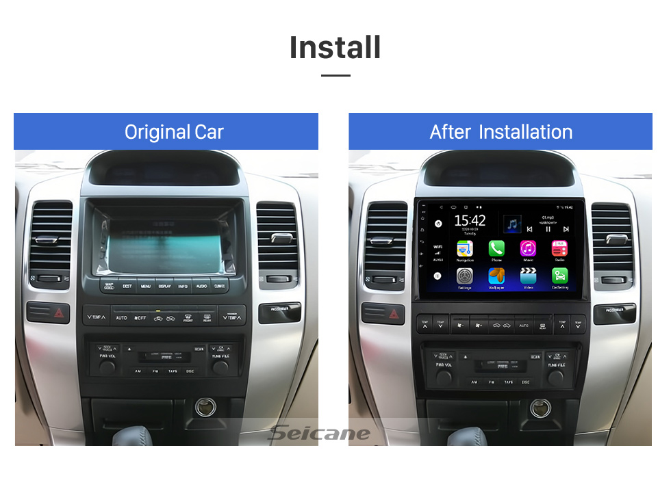 Seicane OEM 9 polegadas Android 13.0 para 2003 2004 2005-2009 TOYOTA PRADO Rádio Bluetooth HD Touchscreen Sistema de navegação GPS com suporte para Carplay DAB + Seicane OEM 9 polegadas Android 13.0 para 2003 2004 2005-2009 TOYOTA PRADO Rádio Bluetooth HD Touchscreen Sistema de navegação GPS com suporte para Carplay DAB +